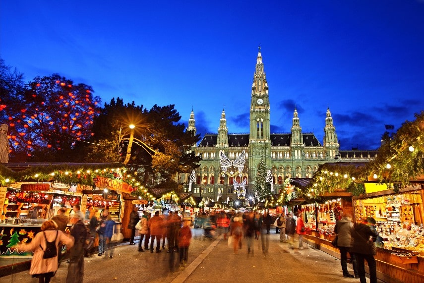 Rathausplatz palace market in Vienna Austria